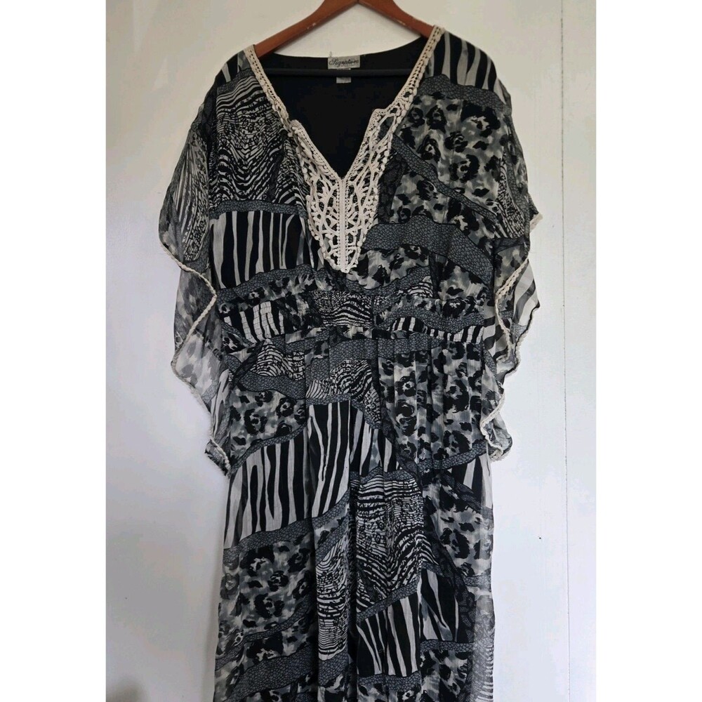 Signature Dress Womens 3X Plus Maxi Boho Bohemian Indie Leopard Renaissance